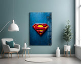 Koyu Zeminde Superman Logosu Cam Tablo