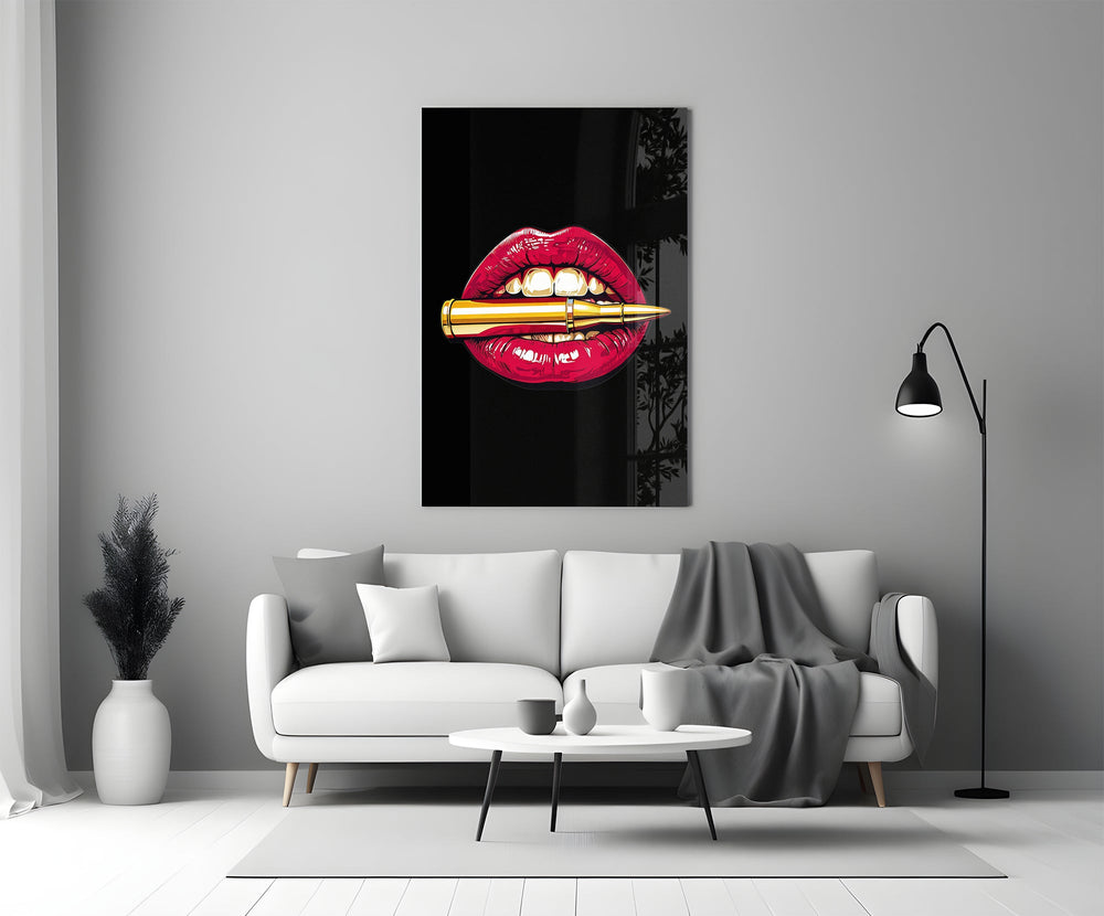 Pop Art Ruj ve Mermi Cam Tablo