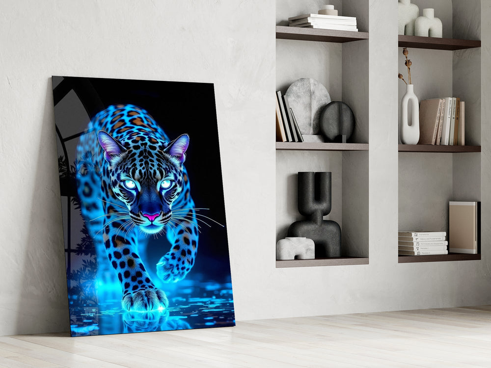 Neon Mavi Leopar Cam Tablo