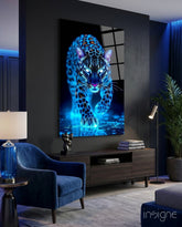 Neon Mavi Leopar Cam Tablo