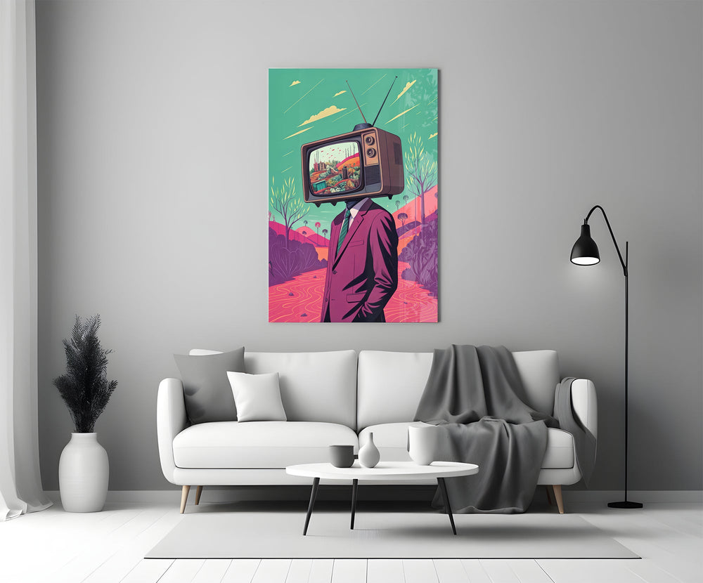 Doğada Televizyon Kafa Cam Tablo