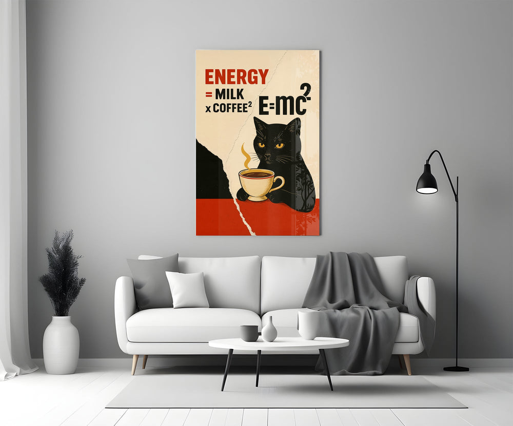 Kahve ve Kedi Enerjisi Cam Tablo