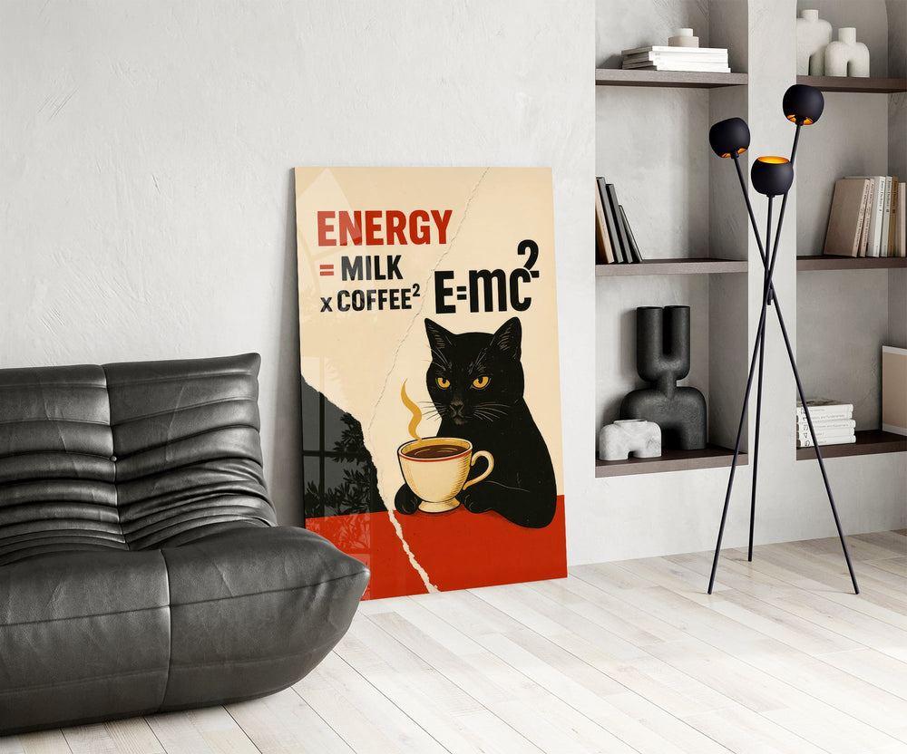 Kahve ve Kedi Enerjisi Cam Tablo