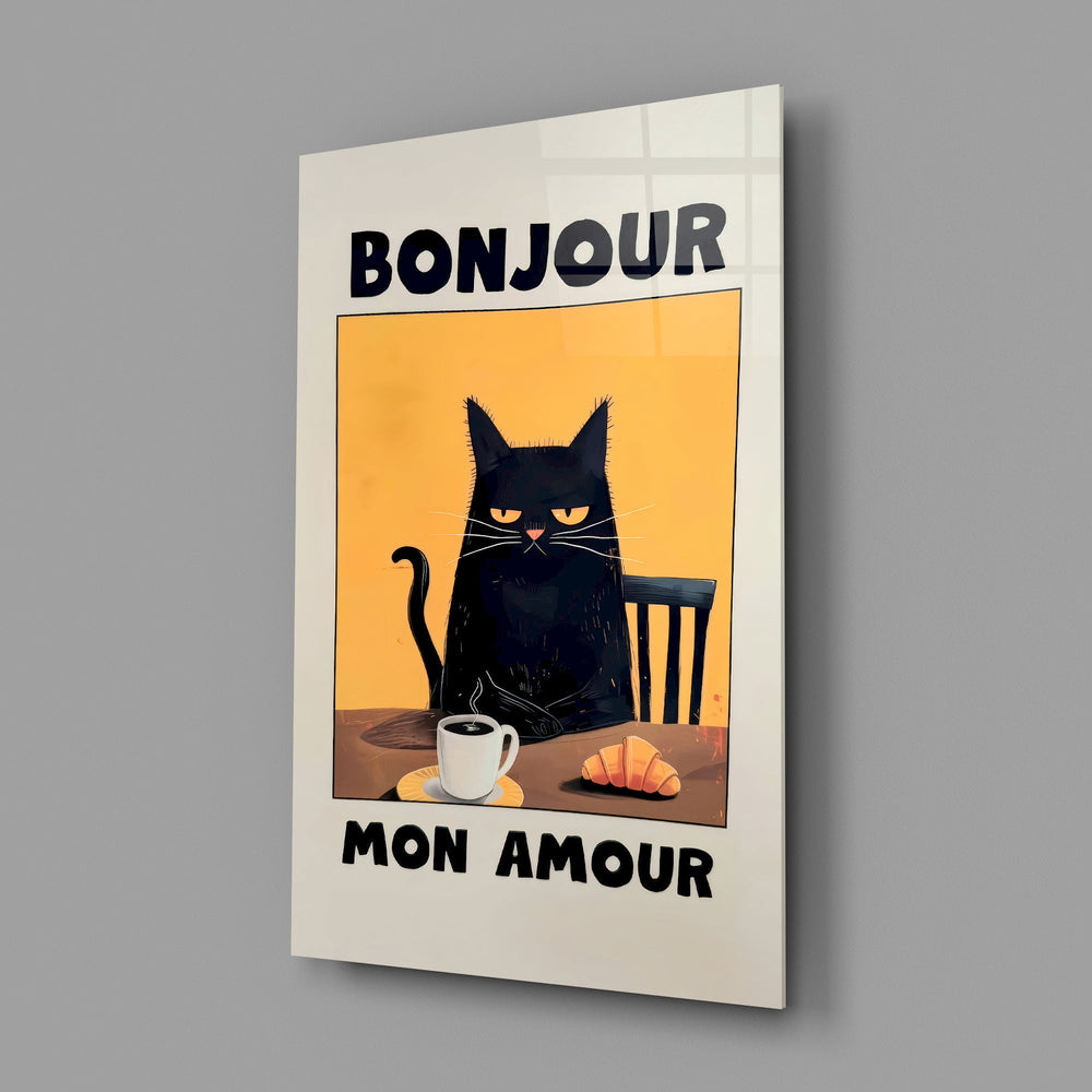 Bonjour Kedi Kahvaltısı Cam Tablo