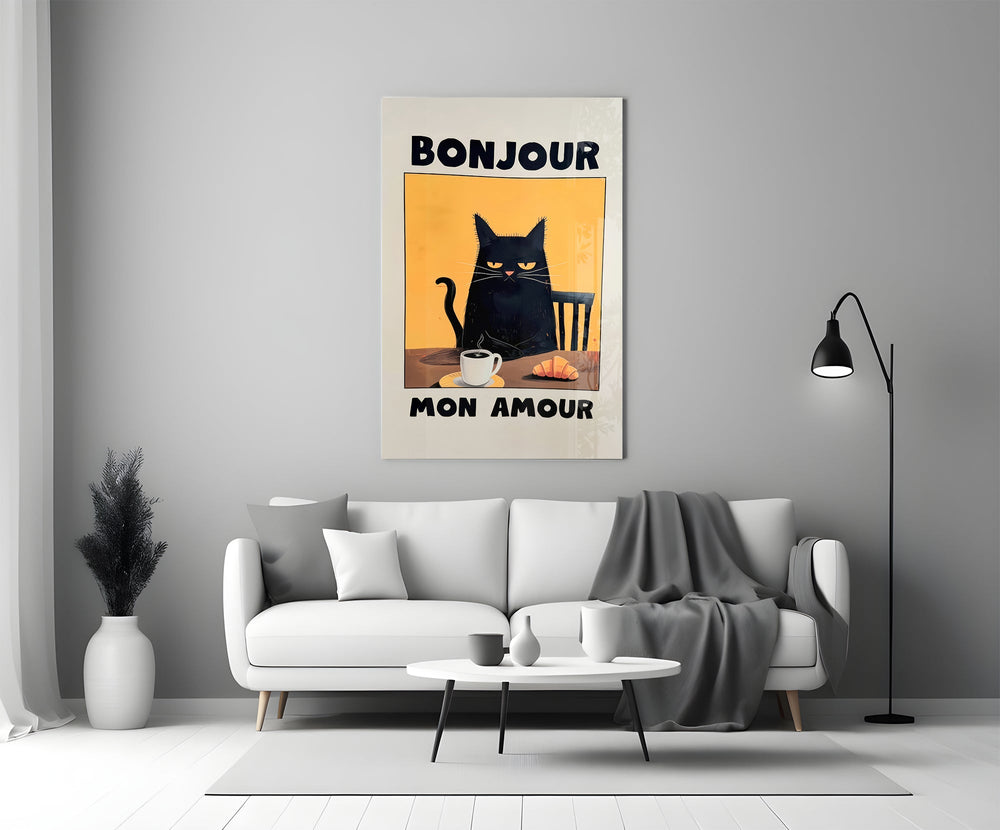 Bonjour Kedi Kahvaltısı Cam Tablo