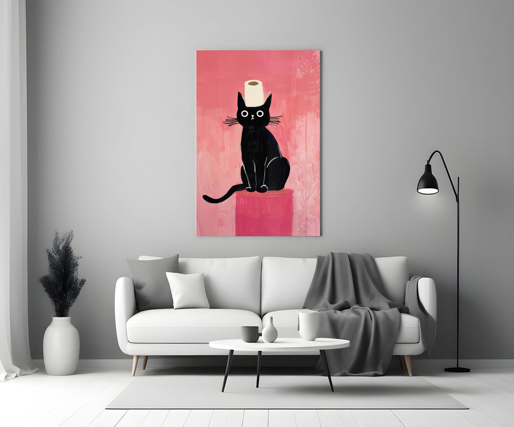 Siyah Kedi ve Tuvalet Kâğıdı Cam Tablo