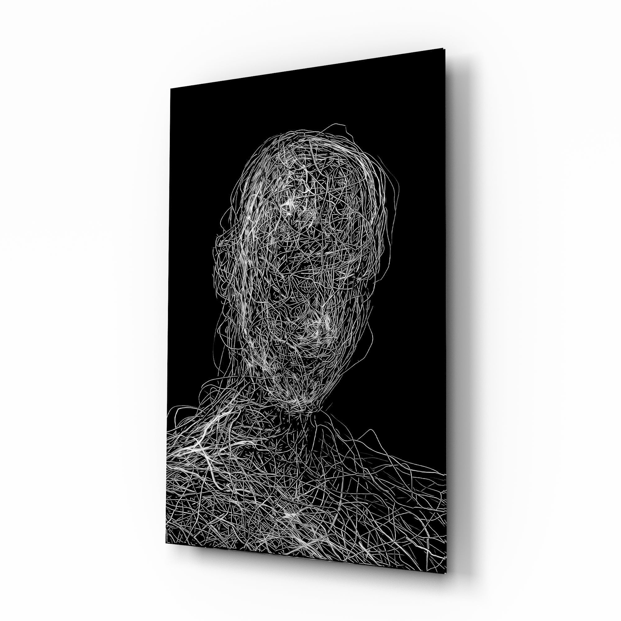 Dolaşık İplikler Portresi Cam Tablo