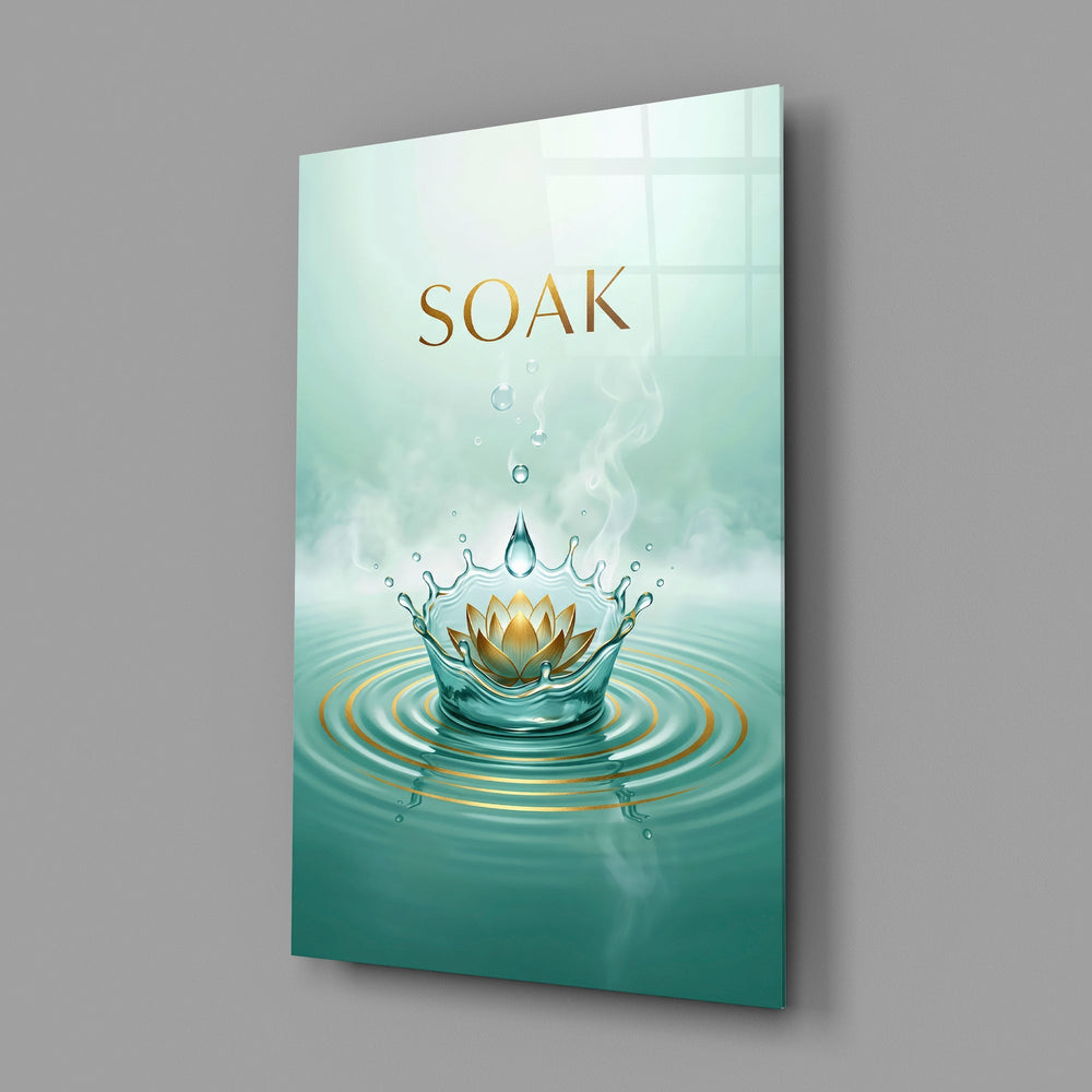 Soak Golden Lotus Water Crown Glass Wall Art