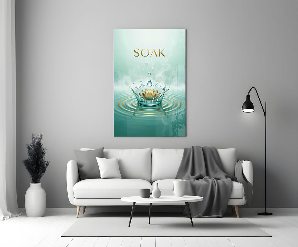 Soak Golden Lotus Water Crown Glass Wall Art