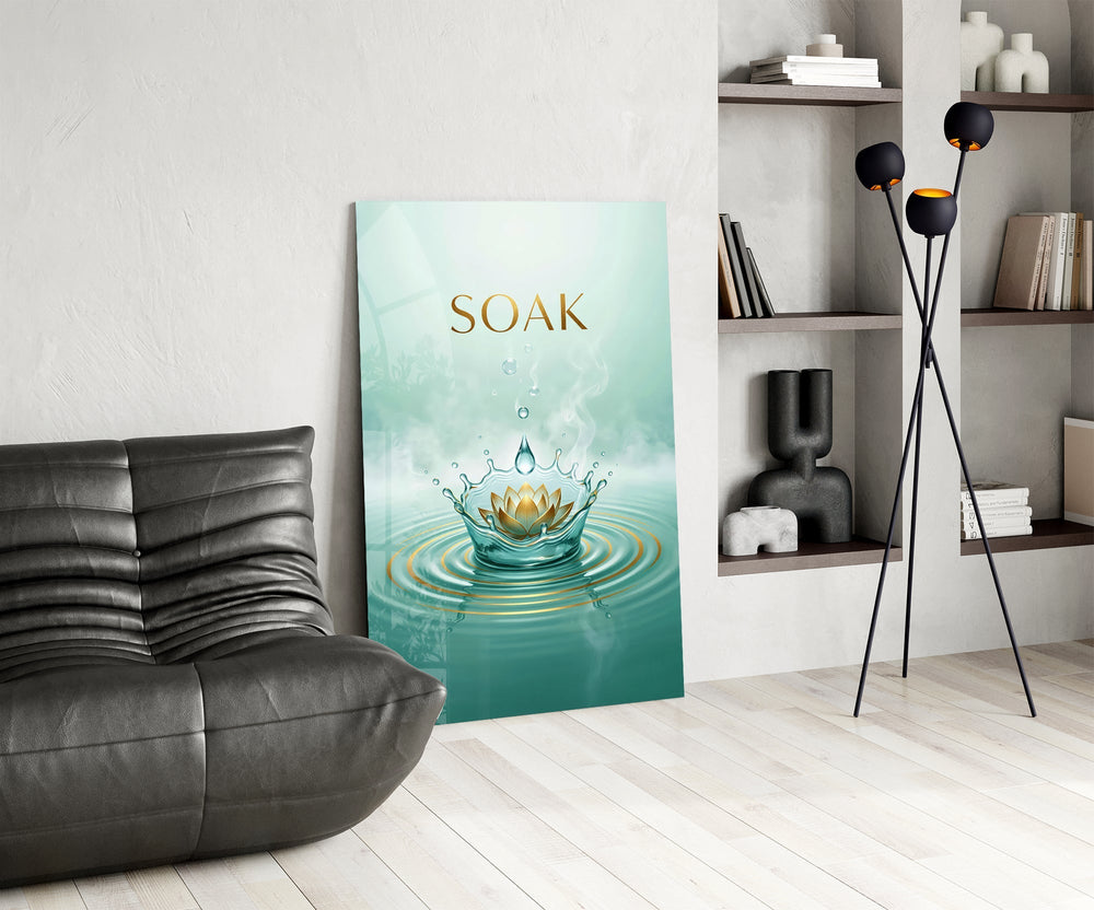 Soak Golden Lotus Water Crown Glass Wall Art