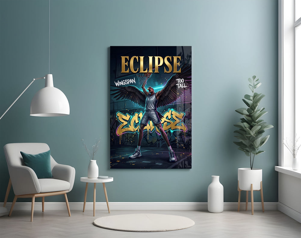 Eclipse Black-Winged Baller Glass Wall Art