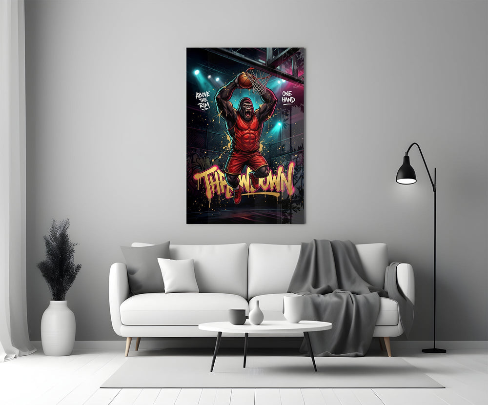 Throwdown Gorilla One-Hand Dunk Glass Wall Art