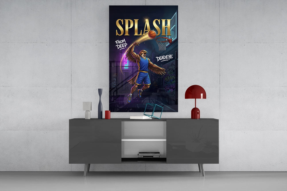 Splash Blue Eagle Jump Shot Glass Wall Art