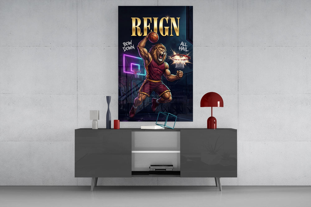 Reign Roaring Lion Slam Dunk Glass Wall Art