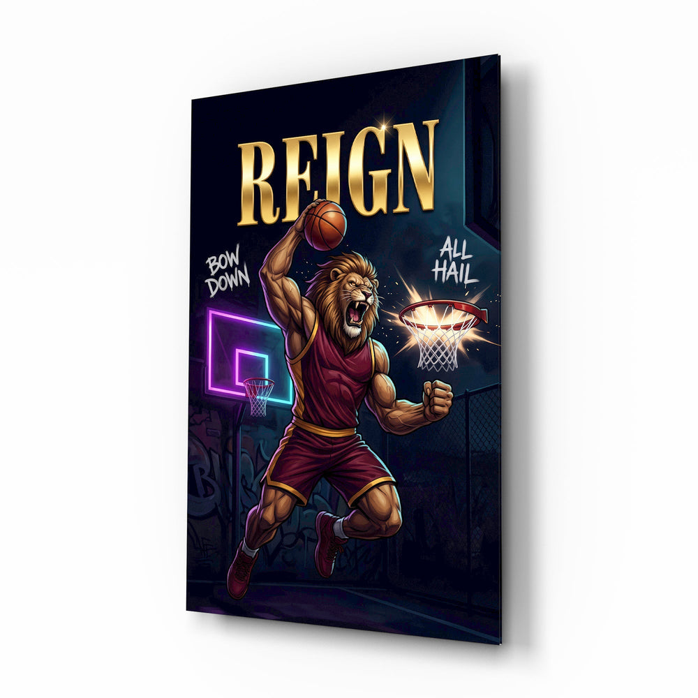 Reign Roaring Lion Slam Dunk Glass Wall Art