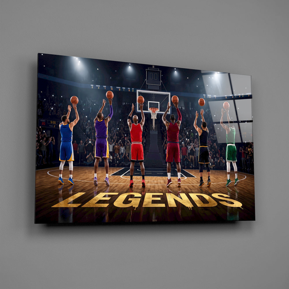 Legends Basketball Free Throw Lineup Glass Wall Art