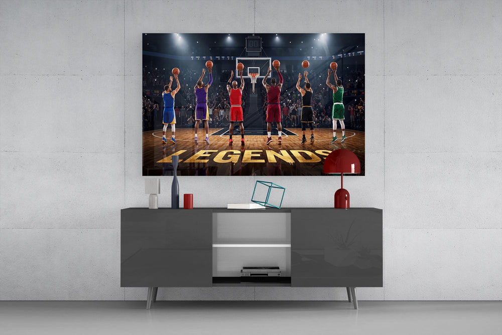 Legends Basketball Free Throw Lineup Glass Wall Art