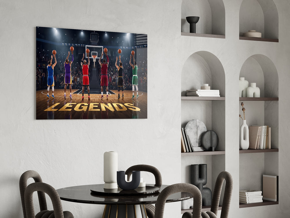 Legends Basketball Free Throw Lineup Glass Wall Art