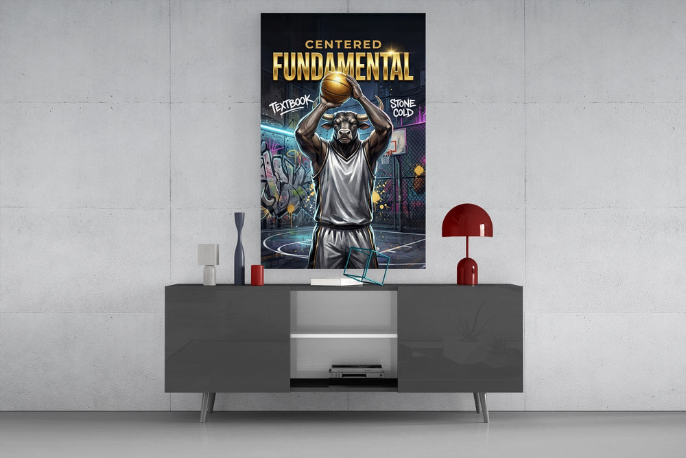 Fundamental Bull Basketball Street Court Glass Wall Art
