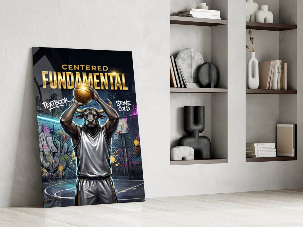 Fundamental Bull Basketball Street Court Glass Wall Art