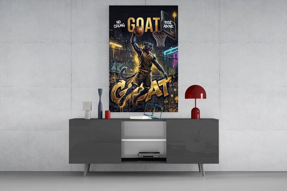 GOAT Panther Slam Dunk Basketball Glass Wall Art