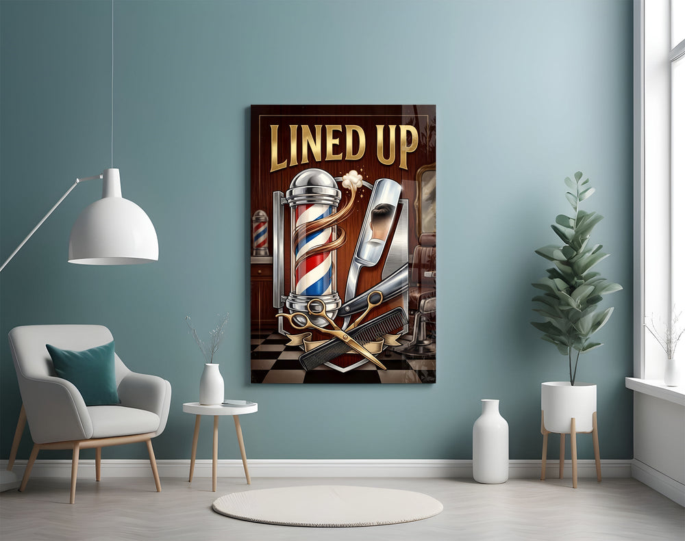 Lined Up Vintage Barbershop Emblem Glass Wall Art