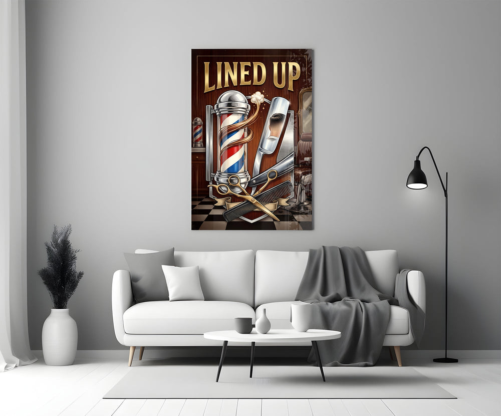 Lined Up Vintage Barbershop Emblem Glass Wall Art