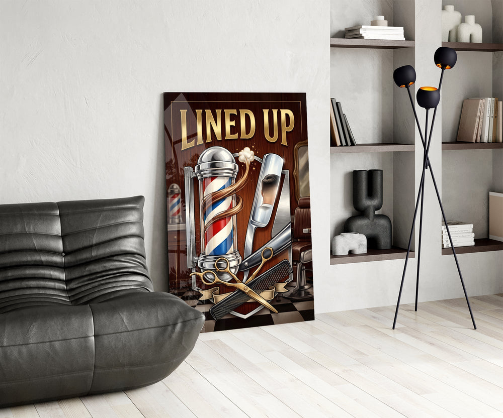 Lined Up Vintage Barbershop Emblem Glass Wall Art