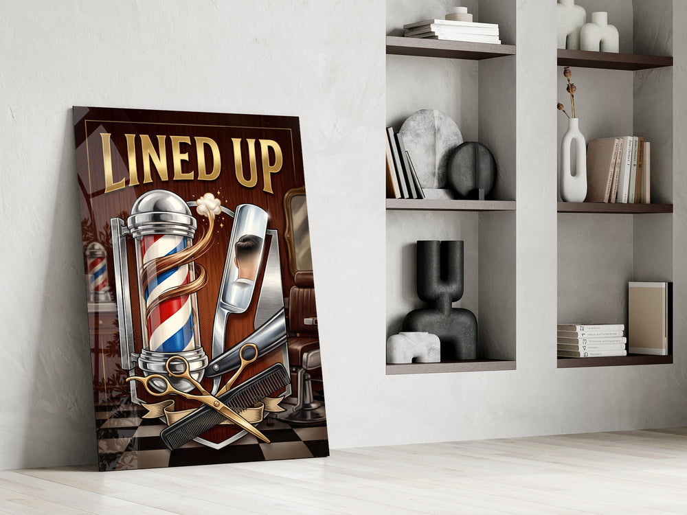 Lined Up Vintage Barbershop Emblem Glass Wall Art