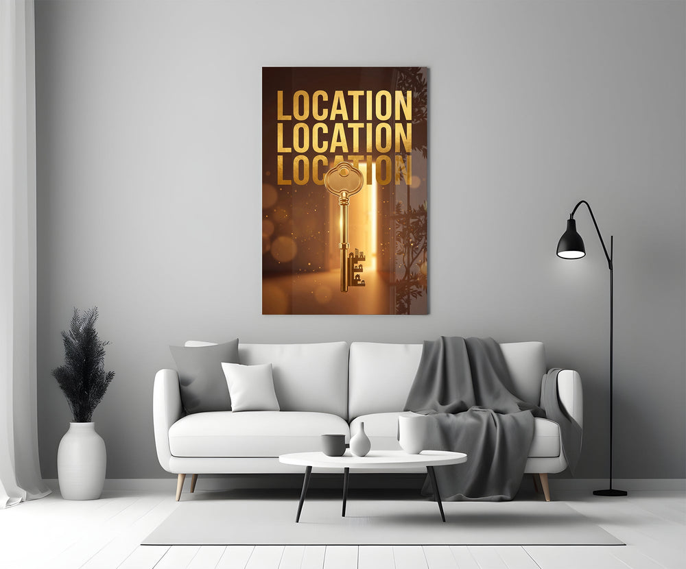 Location Location Location Gold Key Glass Wall Art