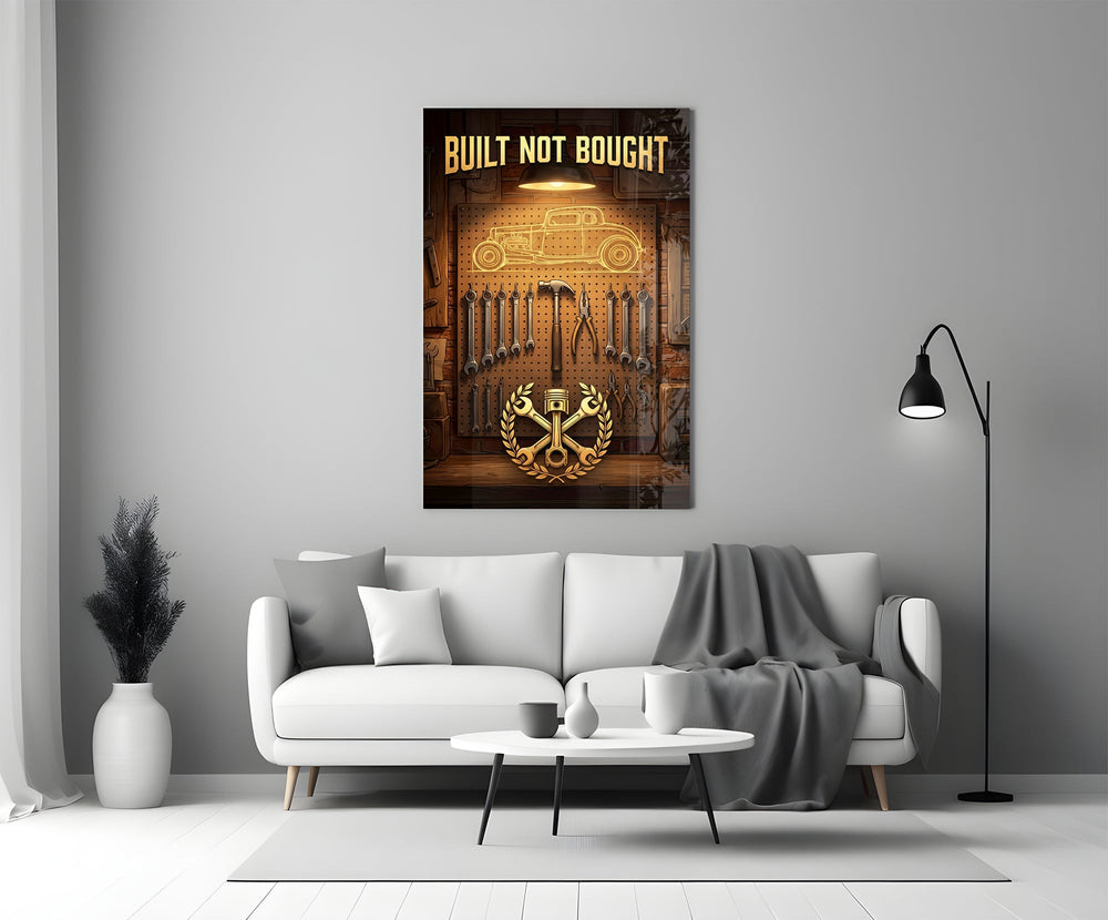 Built Not Bought Hot Rod Garage Glass Wall Art