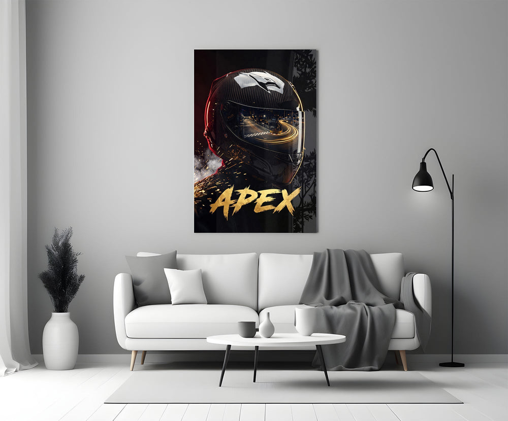 Apex Black Racing Helmet Glass Wall Art