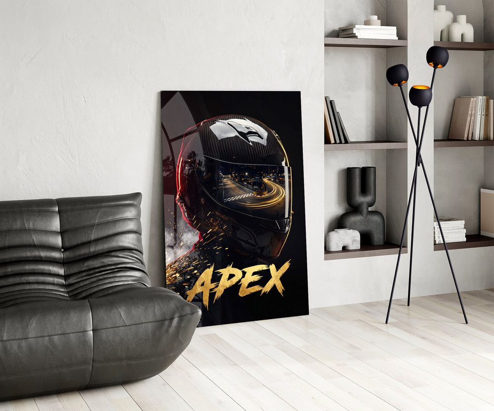 Apex Black Racing Helmet Glass Wall Art
