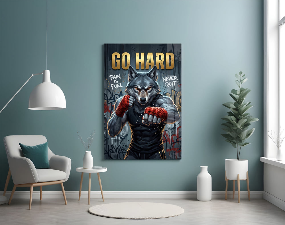 Go Hard Boxing Wolf Glass Wall Art