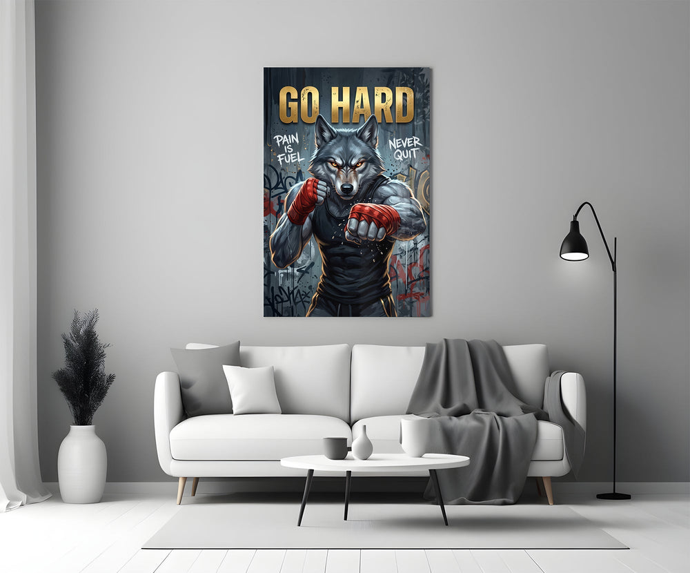 Go Hard Boxing Wolf Glass Wall Art