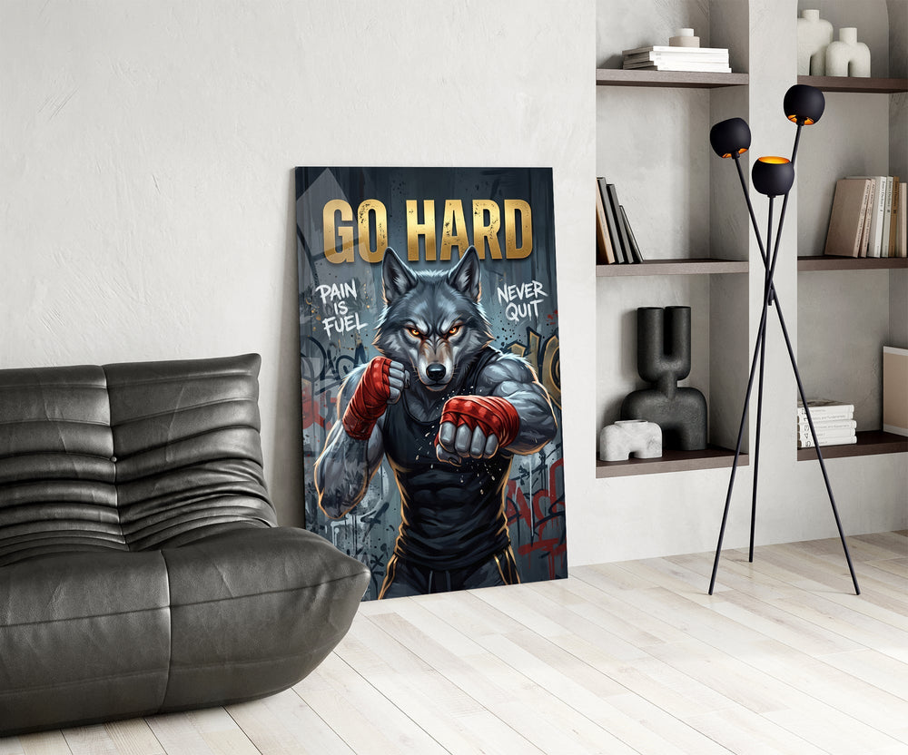 Go Hard Boxing Wolf Glass Wall Art