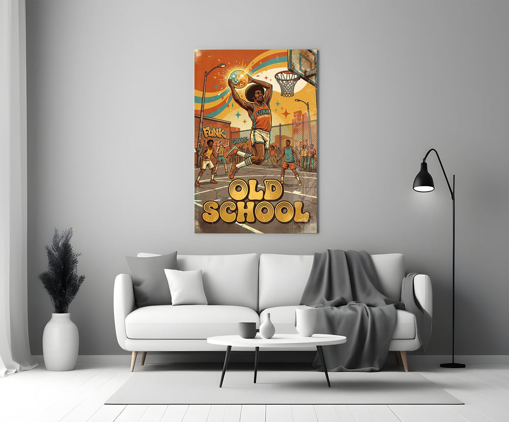 Old School Funk Streetball Disco Dunk Glass Wall Art