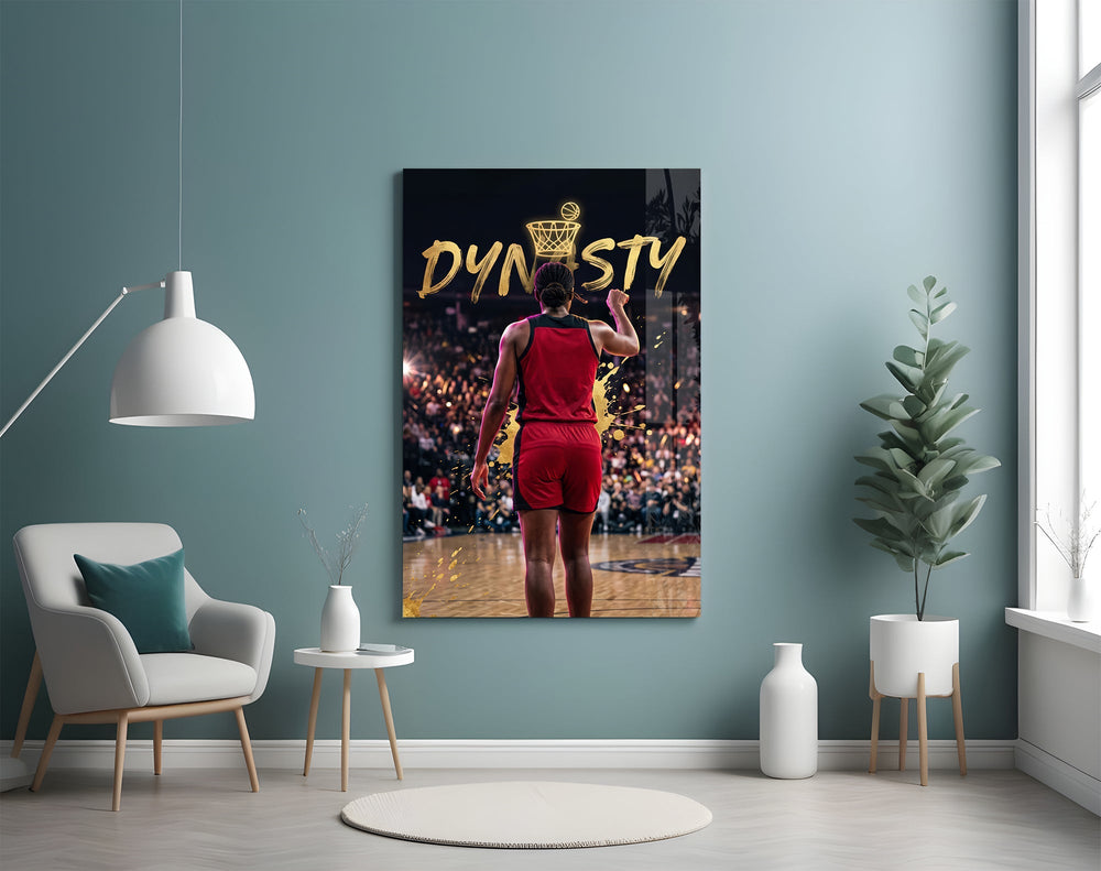 Dynasty Gold Typography Basketball Glass Wall Art