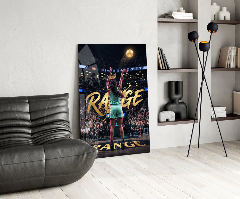 Range Gold Crown Basketball Shooter Glass Wall Art