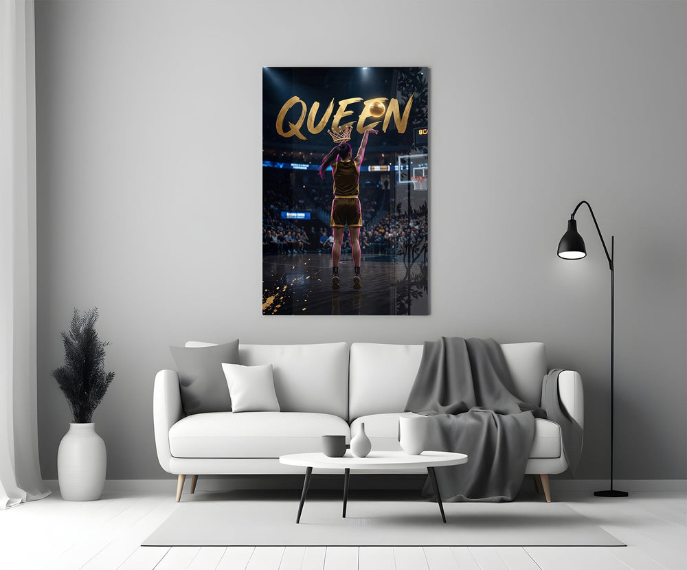 Queen Jeweled Crown Basketball Shooter Glass Wall Art