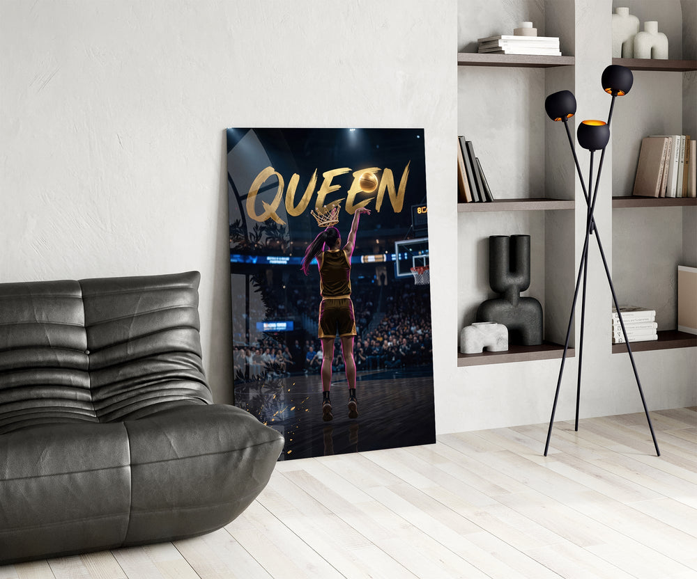 Queen Jeweled Crown Basketball Shooter Glass Wall Art