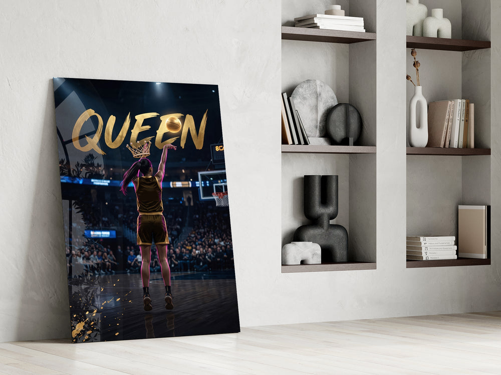 Queen Jeweled Crown Basketball Shooter Glass Wall Art