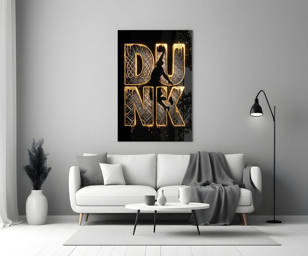 Dunk Gold Drip Basketball Net Glass Wall Art