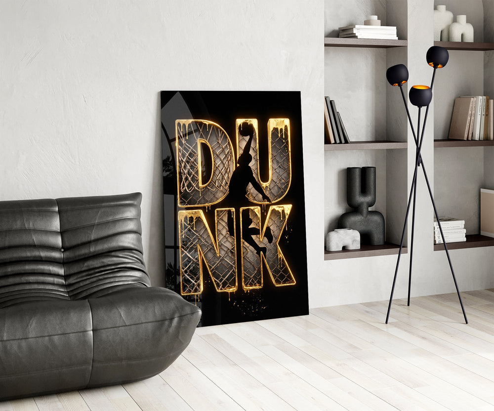 Dunk Gold Drip Basketball Net Glass Wall Art
