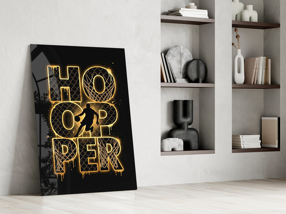 Hooper Gold Basketball Typography Glass Wall Art
