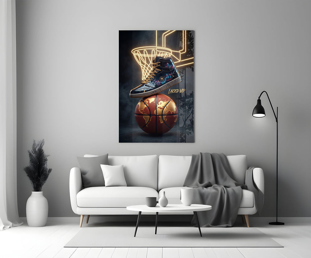 Laced Up Sneaker Neon Hoop Glass Wall Art