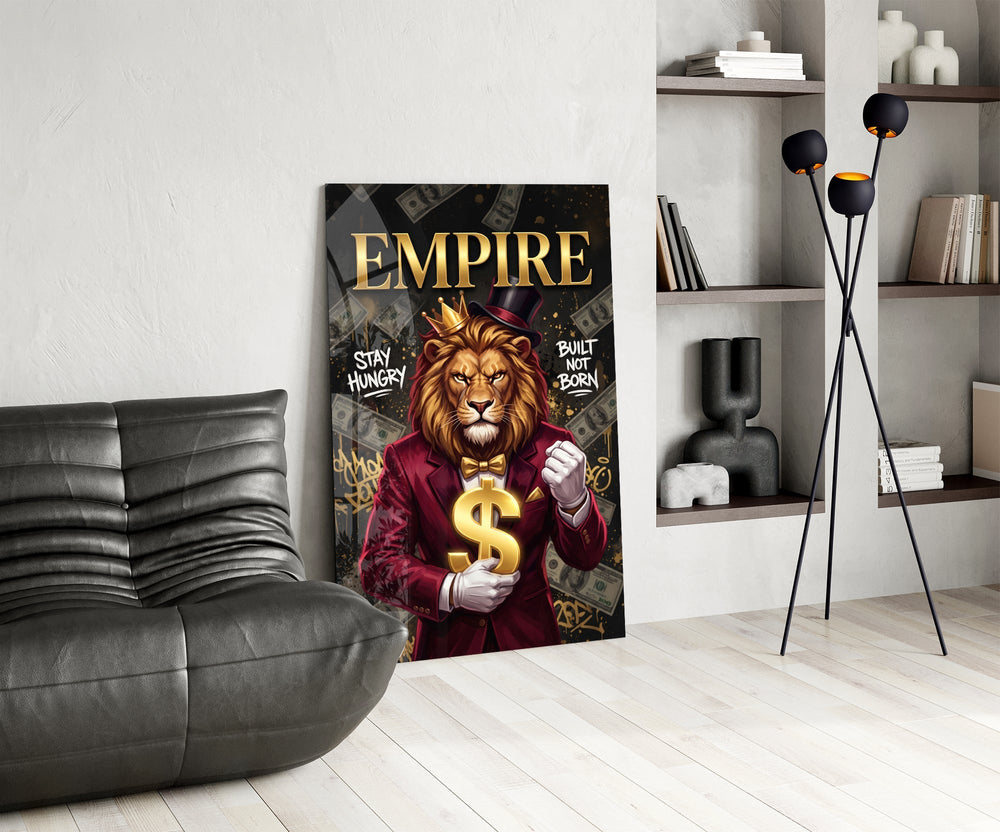 Empire Crowned Lion Gold Dollar Glass Wall Art