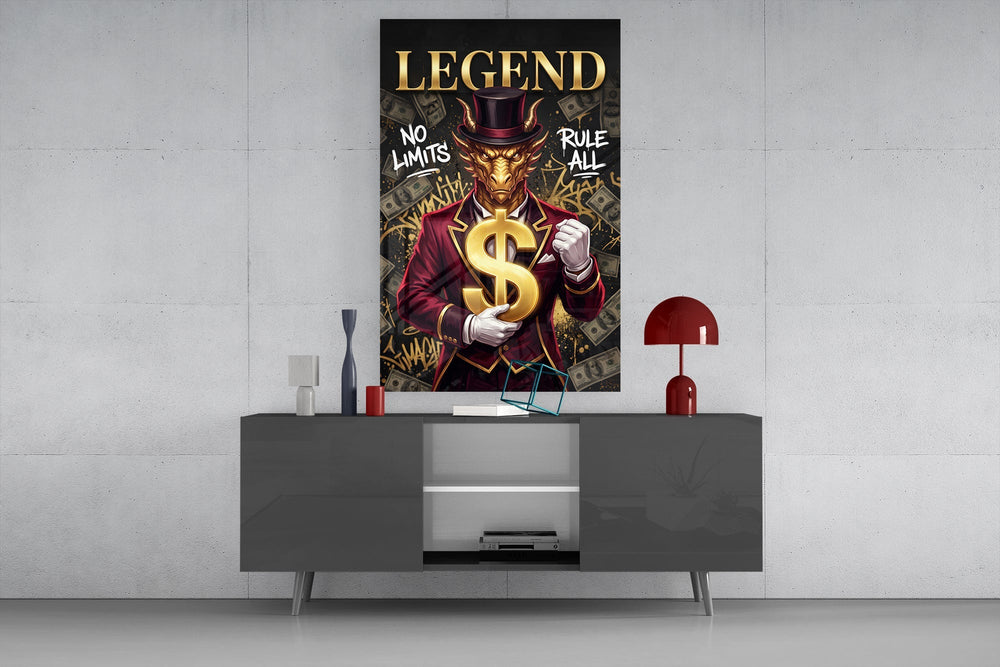 Legend Golden Dragon Gold Dollar Glass Wall Art