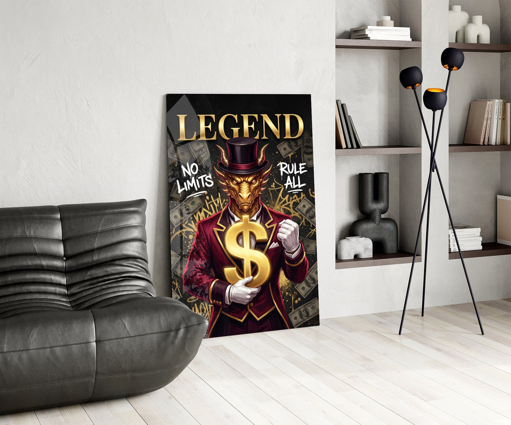 Legend Golden Dragon Gold Dollar Glass Wall Art