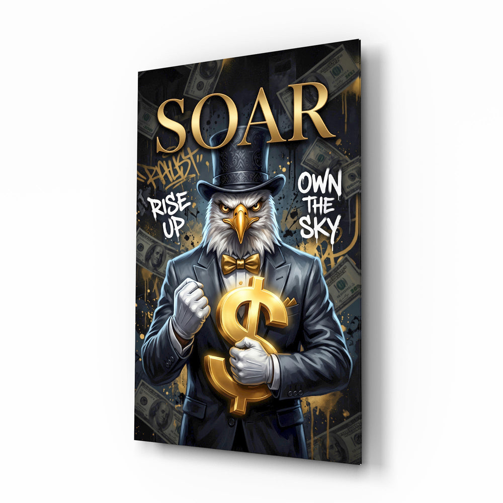 Soar Suited Eagle Gold Dollar Glass Wall Art